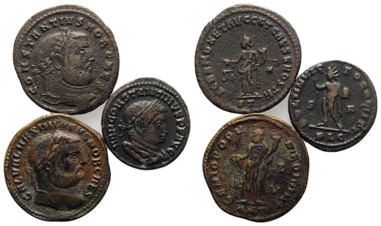 Lot of 3 Roman Imperial Æ Folles, ... 