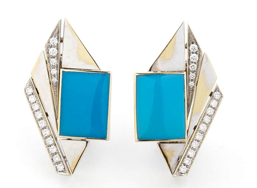 Turquoise and diamond earrings; ; ... 