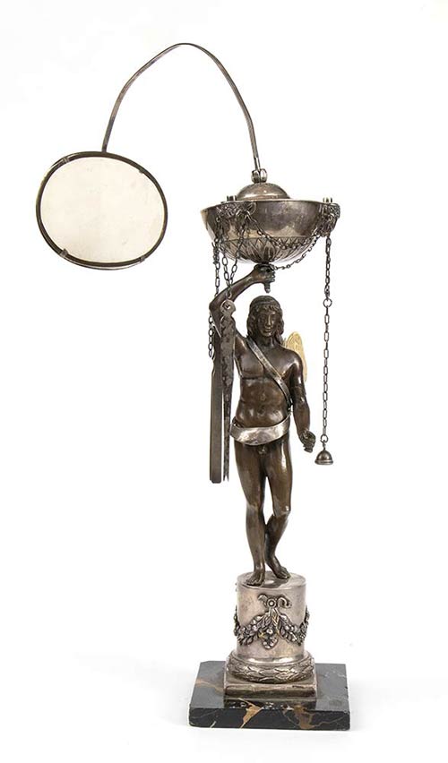 Italian silver and bronze oil lamp ... 