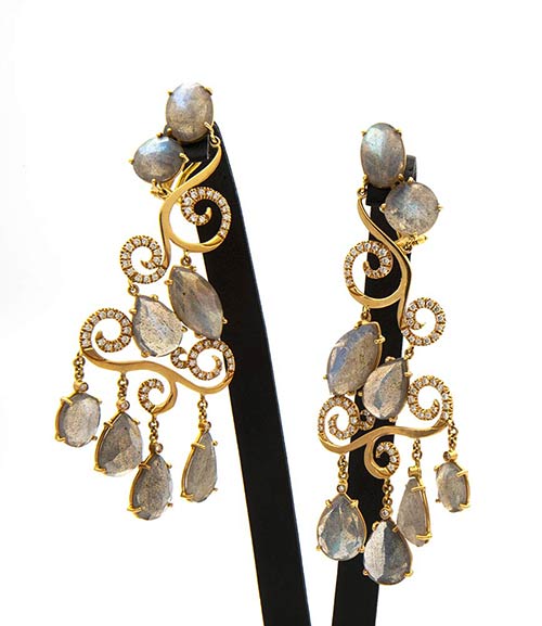 Diamonds and tourmaline earrings; ... 