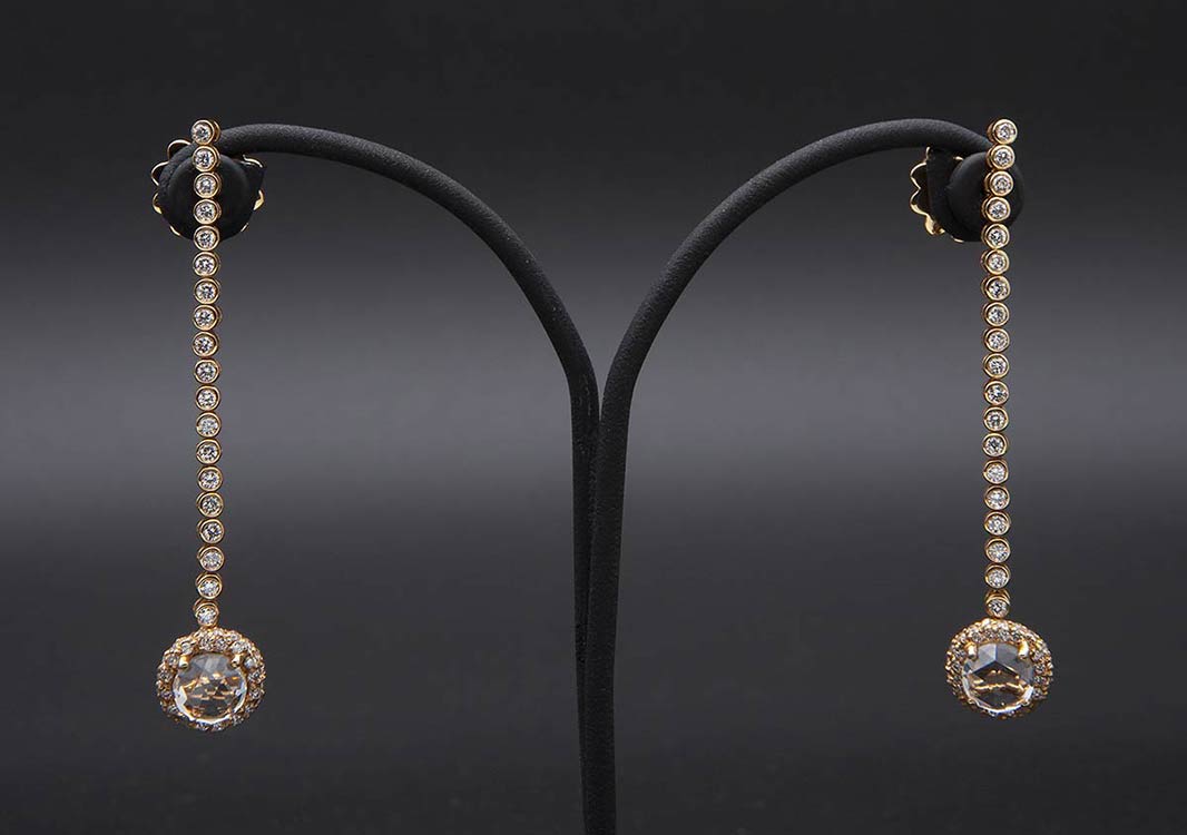 Diamonds earrings; ; 18k rose gold ... 