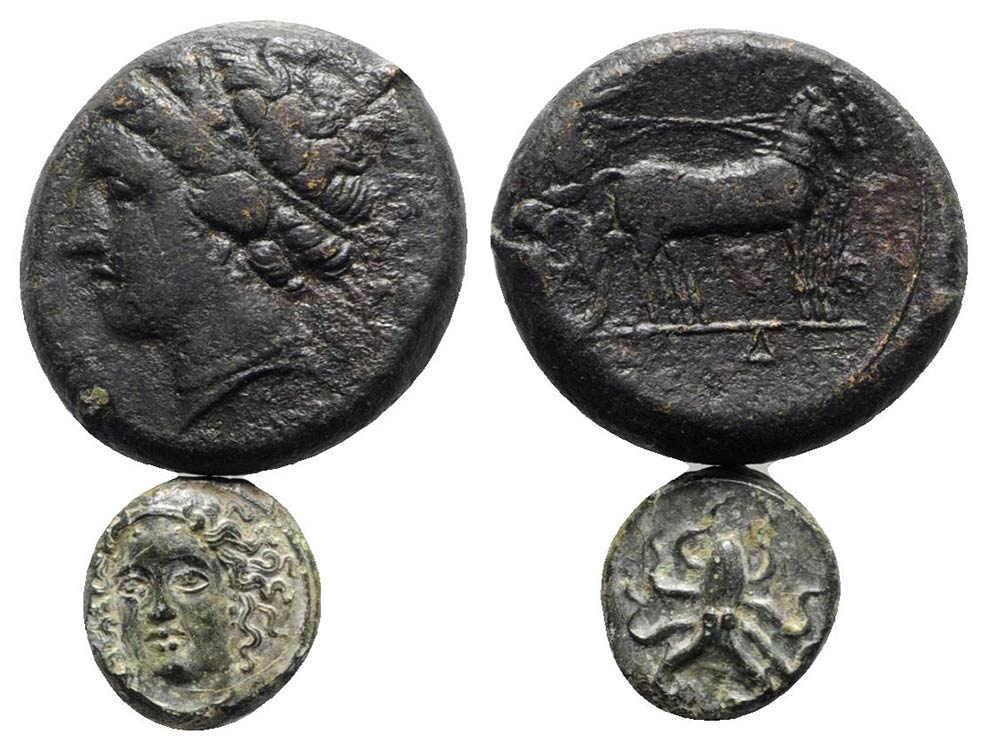 Sicily, lot of 2 Greek Æ coins, ... 