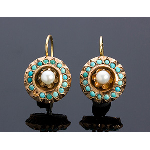 Antique 17k yellow gold turquoise ... 