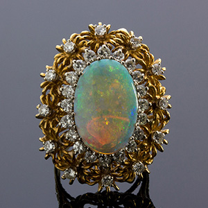 A Vintage 18K Gold Opal & Diamond ... 