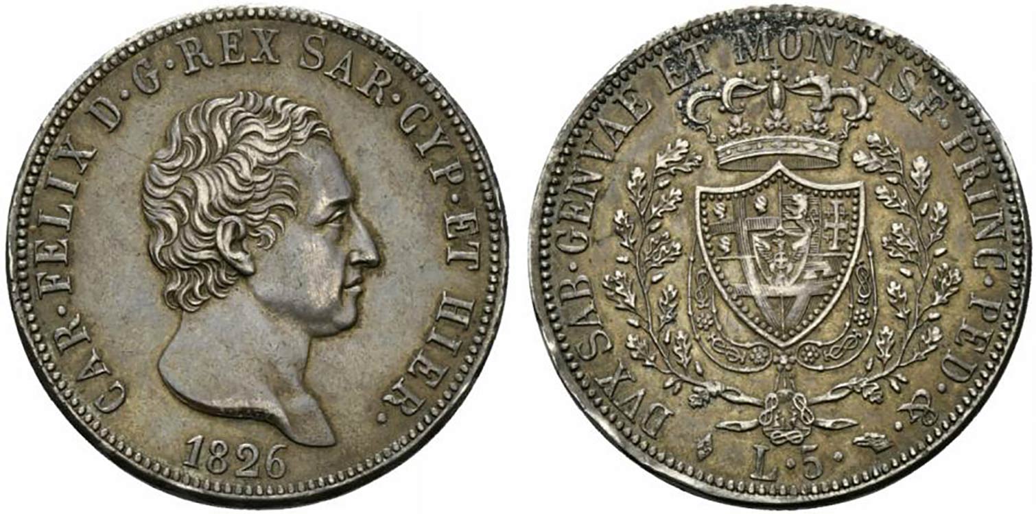 Carlo Felice (1821-1831) 5 lire ... 
