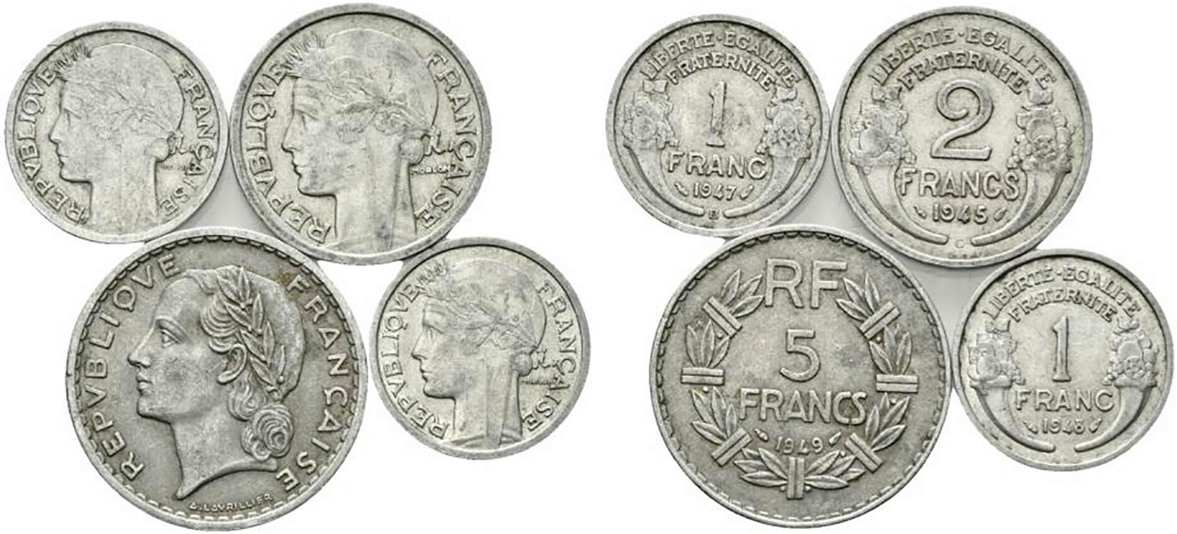 Francia lotto di 4 monete 5 francs ... 