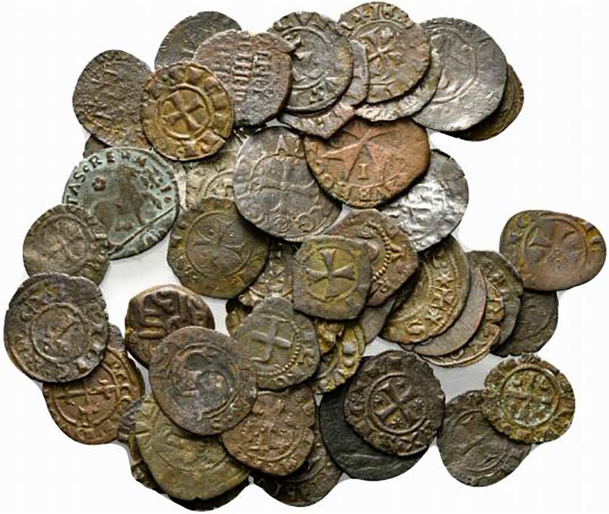 Lotto di 51 monete medioevali in ... 