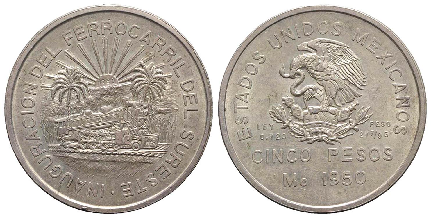 Messico. AR 5 Pesos 1950 (40mm, ... 