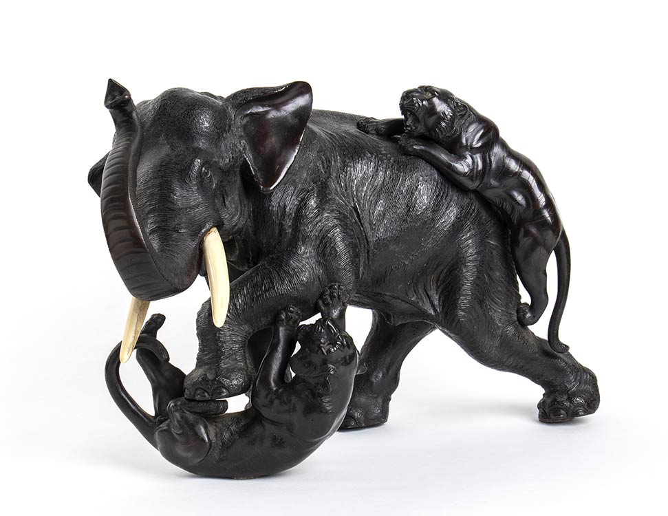 A BRONZE SCULPTURE WITH ELEPHANT ... 