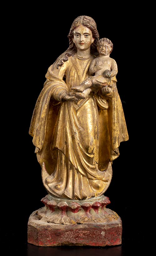 A PAINTED WOOD MADONNA WITH CHILD ... 