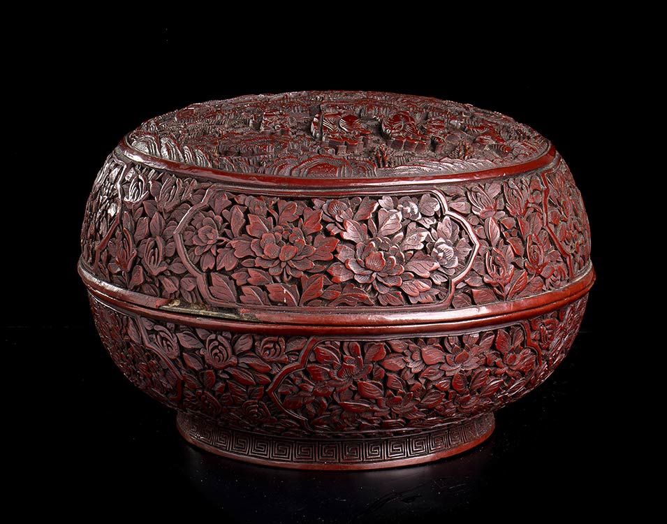 A CARVED RED LACQUER CIRCULAR BOX ... 
