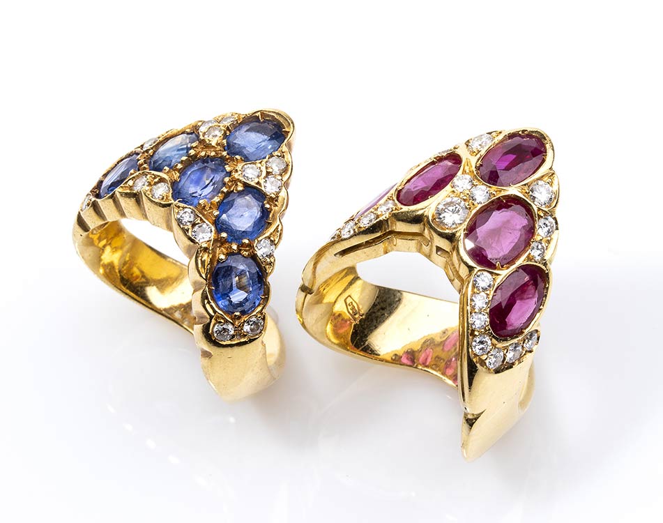 Pair of gold, rubies, sapphire and ... 