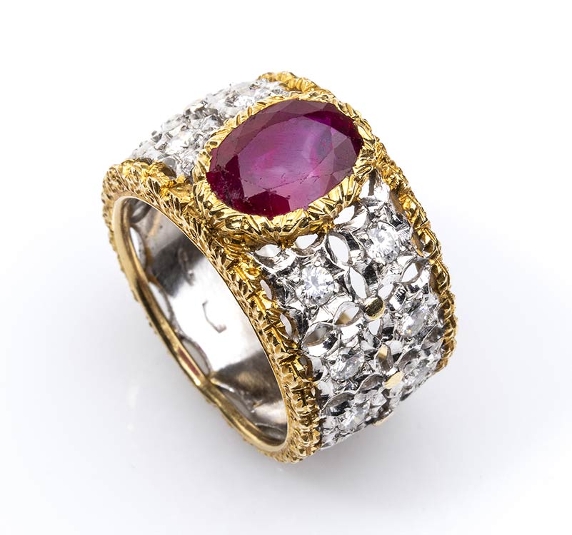 Gold, ruby and diamonds ring  18k ... 