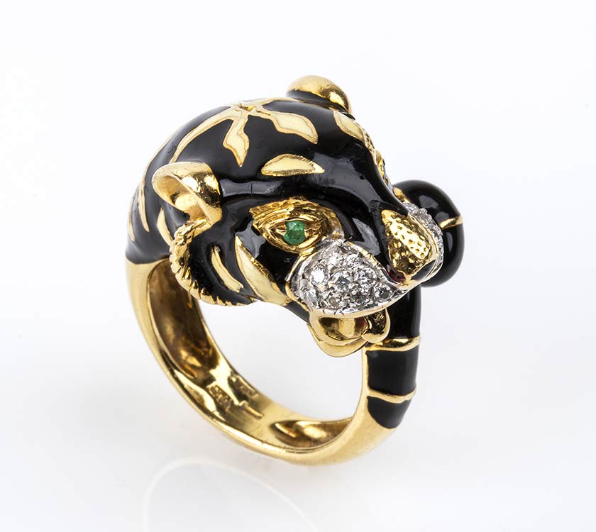 Gold, emerald, enamel panther and ... 