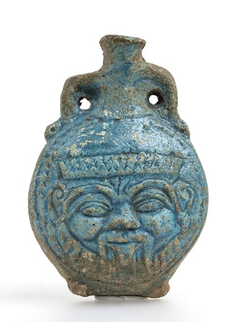 Egyptian faiance flask with Bes ... 