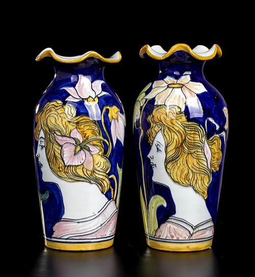 Pair of liberty vases with woman ... 