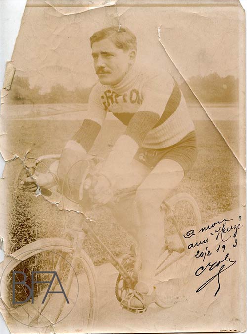 Signed portrait of French cyclist. ... 