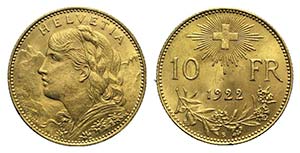 Switzerland. 10 Francs 1922 (18mm, ... 