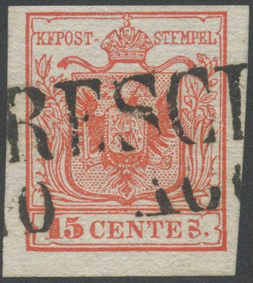 1850, 15c. N.3 Rosso con la S di ... 
