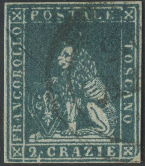 1851, 2cr. N.5e Azzurro verdastro ... 