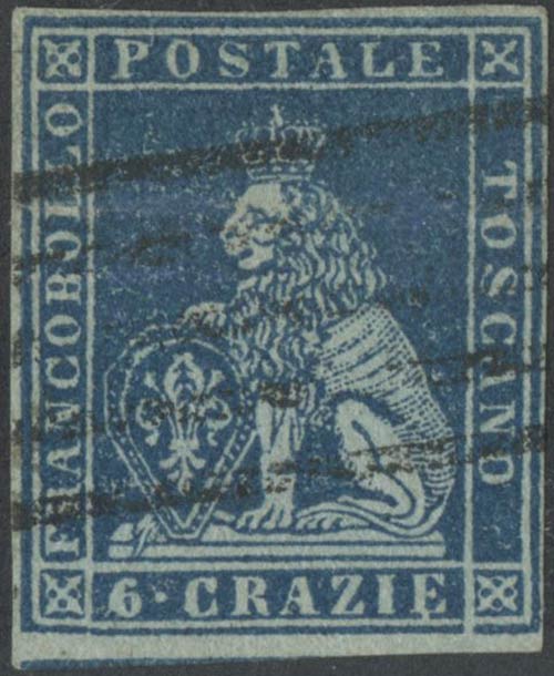 1851, 6cr. N.7d Azzurro su Grigio, ... 