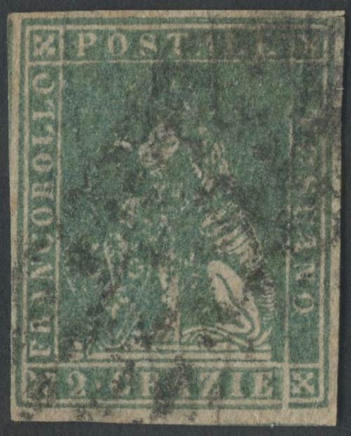 1857, 2cr. N. 13b Verde Grigio ... 