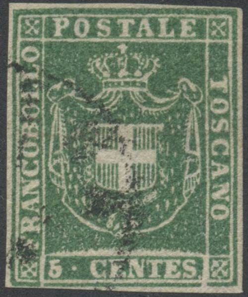 1860, 5c. N.18 verde, usato. (A+) ... 