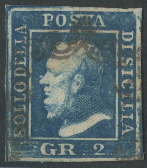 1859, 2gr  (I Tav.) N.6f Azzurro ... 