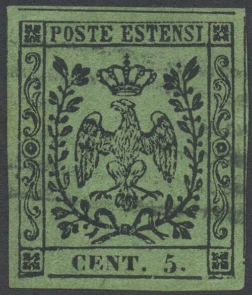 1852, 5c. N.8 Verde Oliva, usato. ... 