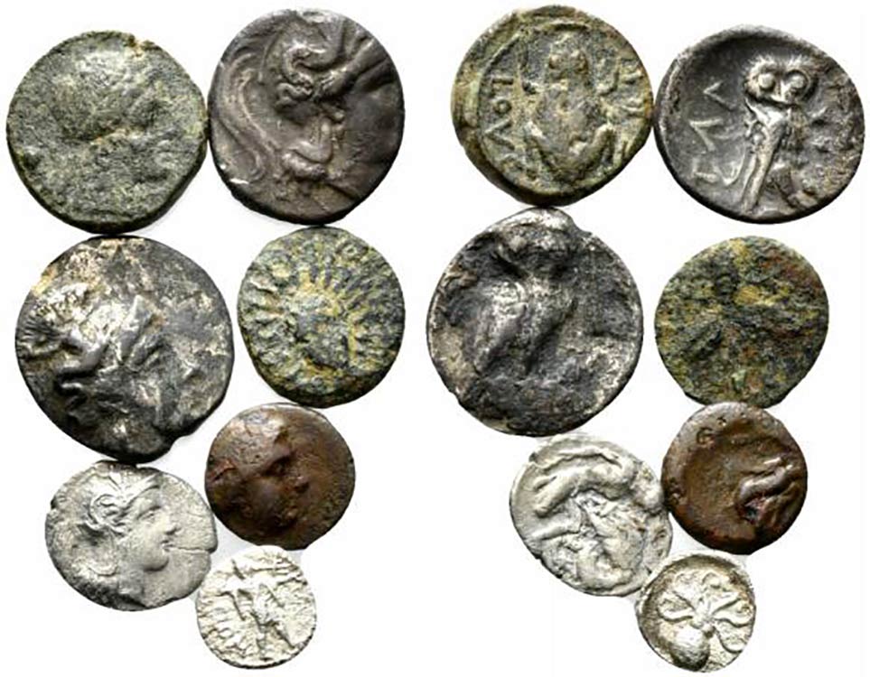 Lot of 7 Greek AR and Æ coins, to ... 