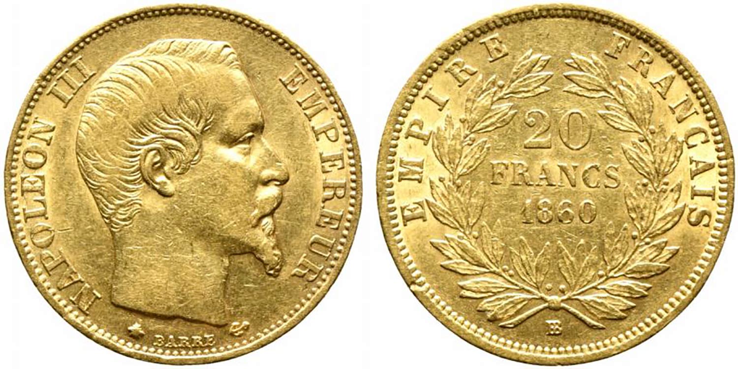 FRANCIA. 20 Franchi 1860 BB ... 
