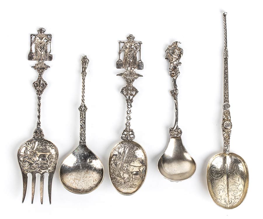 Four silver spoons and one silver ... 