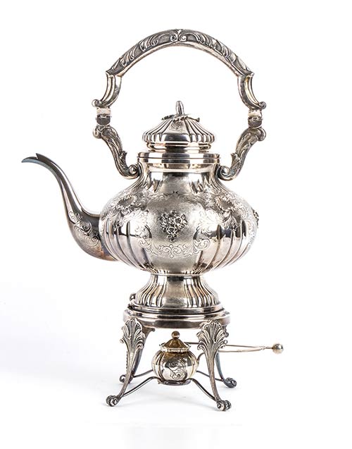 Italian silver tea kettle on stand ... 