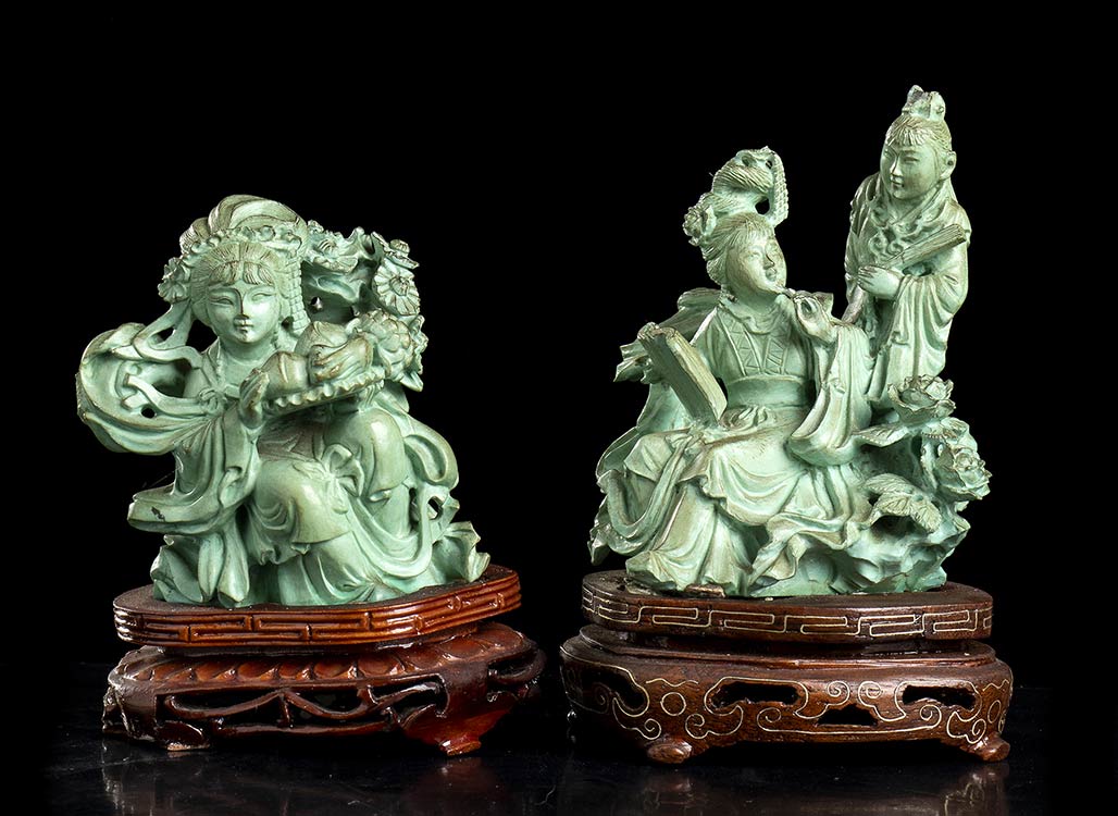 TWO TURQUOISE SCULPTURES
China, ... 