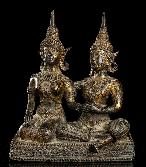 A GILT BRONZE GROUP WITH TWO ... 