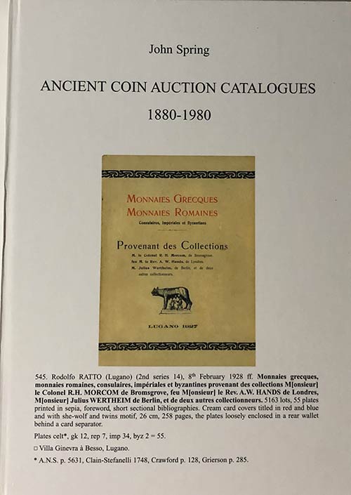 Spring J., Ancient Coin Auction ... 