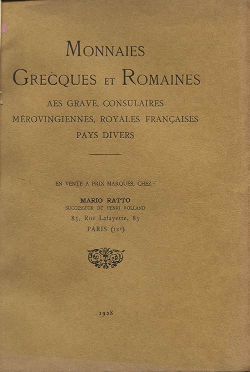RATTO  M. - Paris, 1928. Catalogue ... 