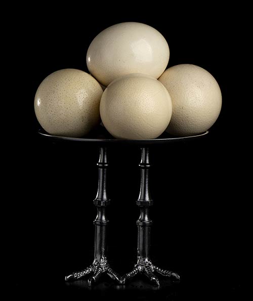 PLATE WITH OSTRICH EGGS  Bronze ... 