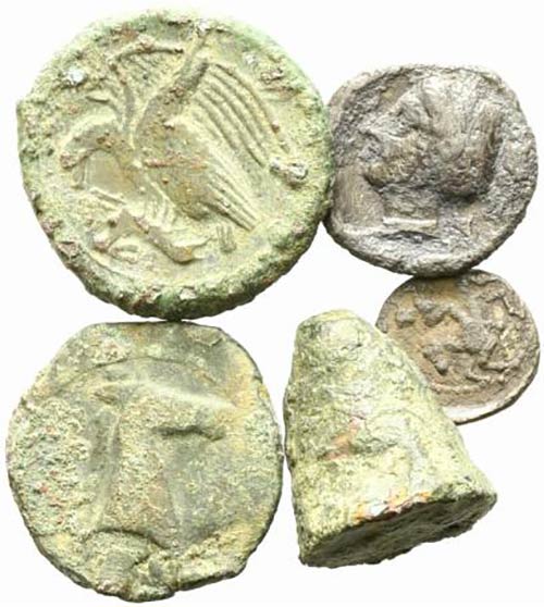 Sicily, lot of 5 AR and Æ coins, ... 