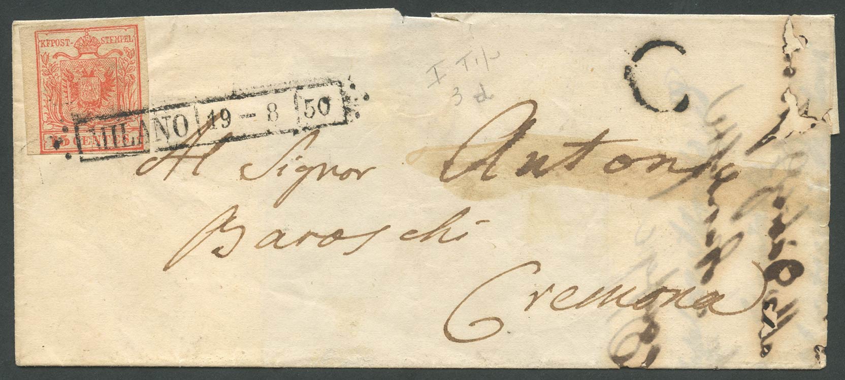 19.8.1850, Lettera da Milano per ... 