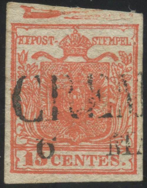 1850, 15c Rosso Vermiglio N.3e con ... 