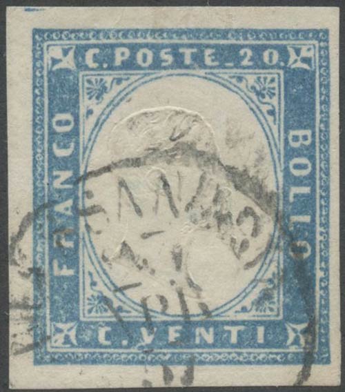 1855, 20c. N. 15a Cobalto Chiaro, ... 