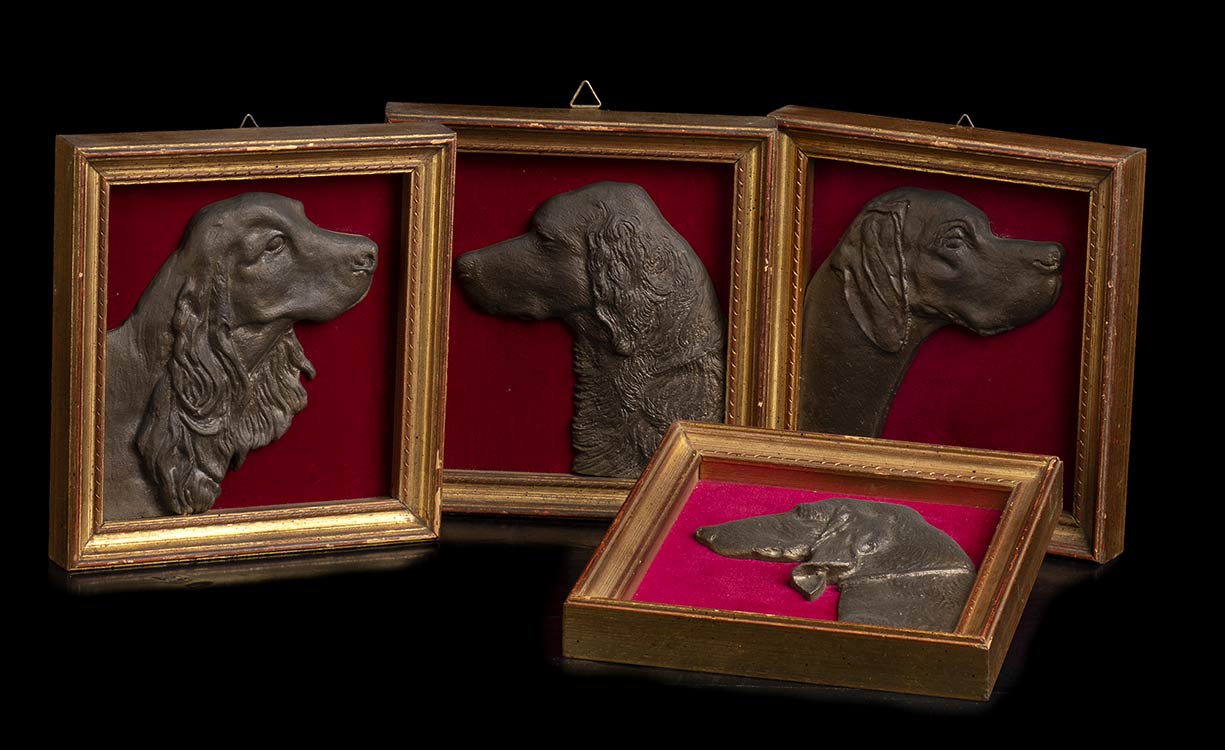 Four framed bronzes (dog ... 