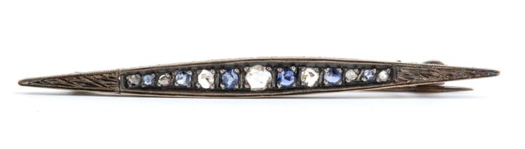 Gold sapphire diamond bar brooch - ... 