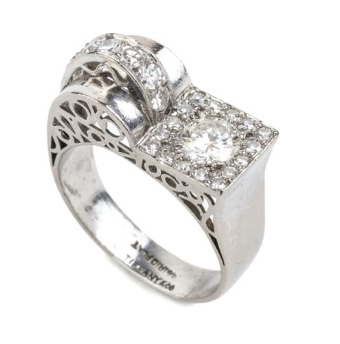 Deco platinum ring with diamond - ... 