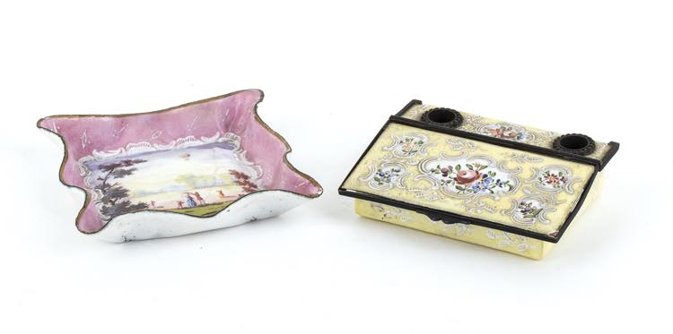 Enamelled inkwell and tray - ... 
