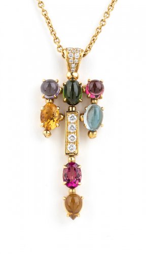 Multi gemstone gold drop necklace ... 