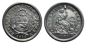 Peru, Republic. AR 1/2 Real 1860 ... 