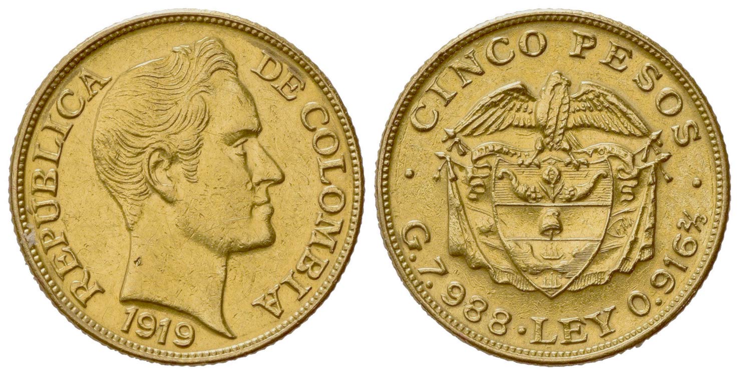COLOMBIA. Repubblica. 5 Pesos ... 