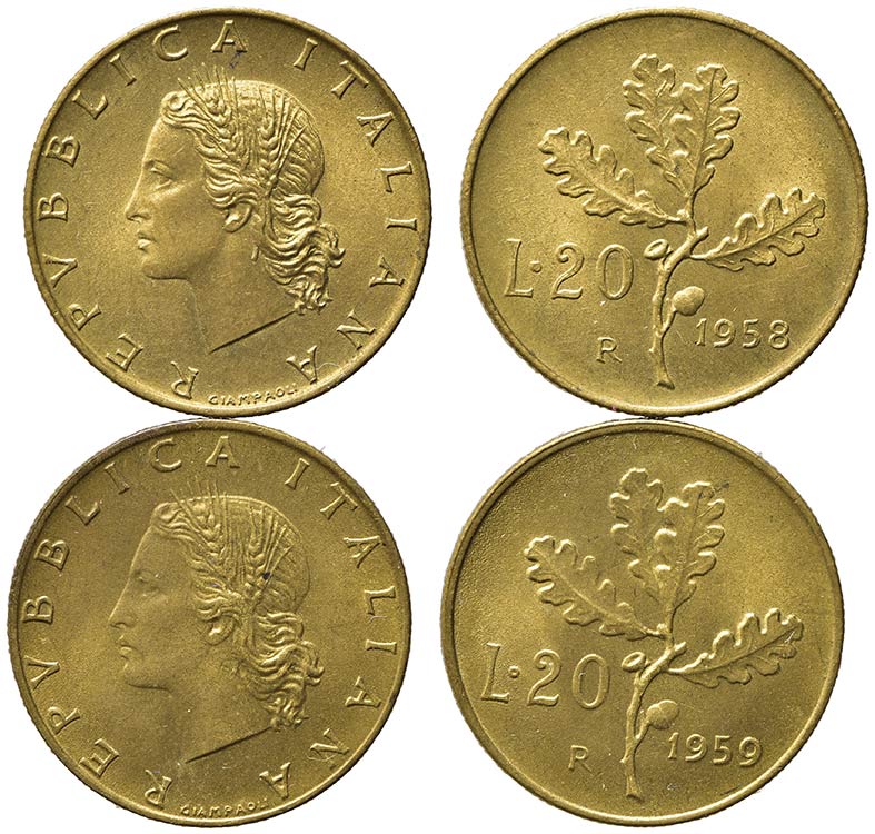REPUBBLICA ITALIANA. 20 lire 1958 ... 